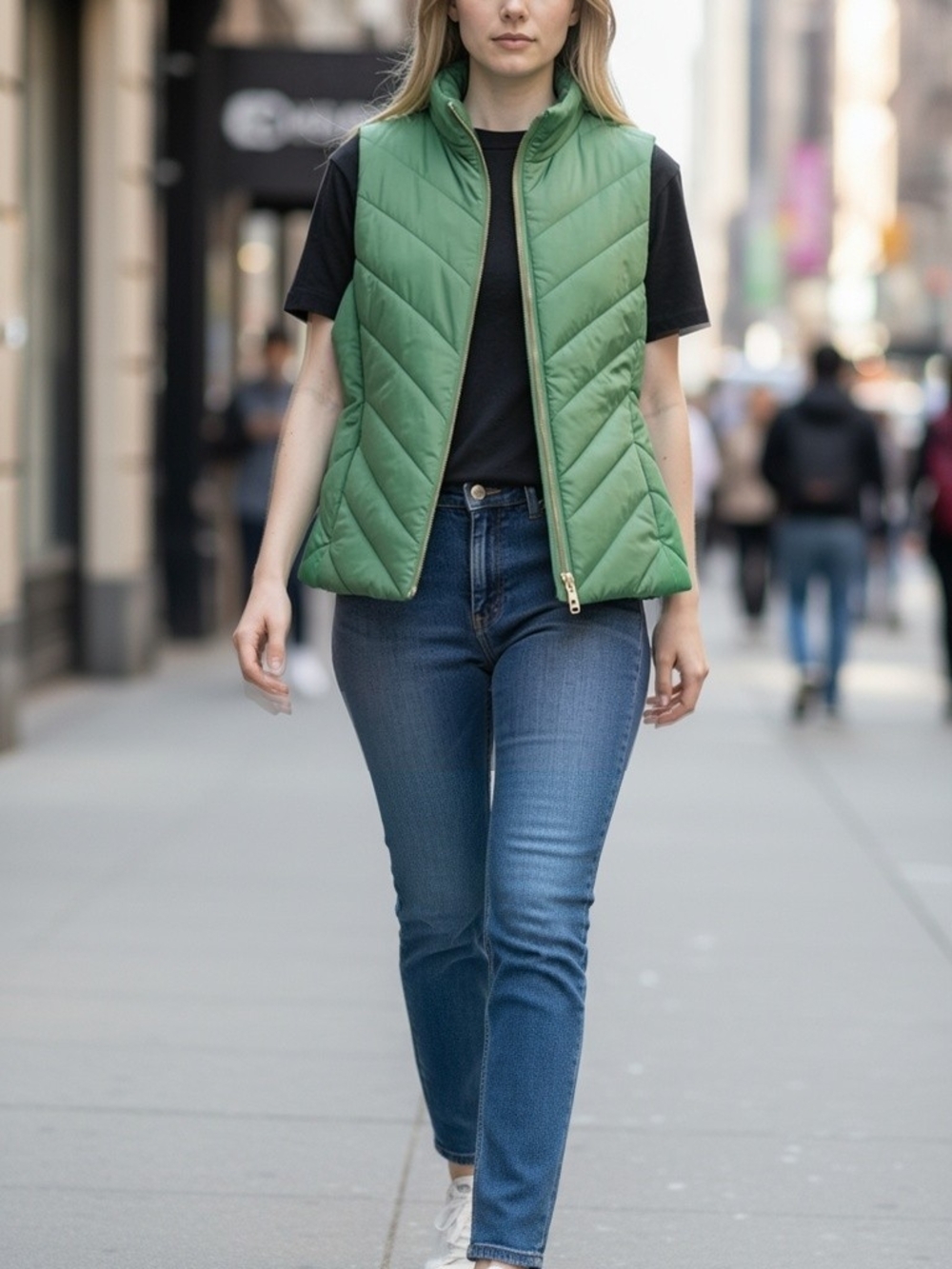 Michael Kors Women’s Green Quilted Puffer Vest M Full Zip Sleeveless Logo